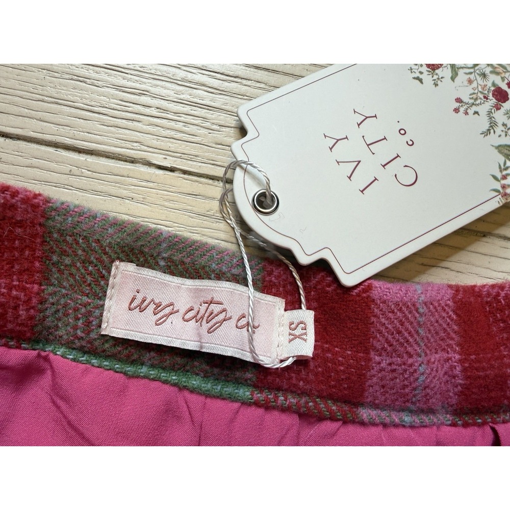 Marren Skirt Rosewood Tartan Plaid By Ivy City NWT Wool Lined‎ Mini Red Pink XS - Picture 2 of 11